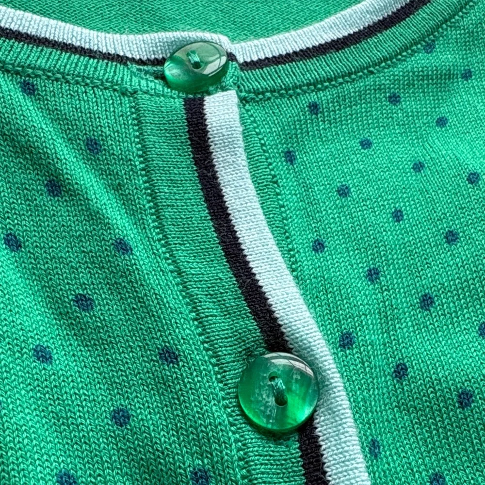 Talbots Green Cardigan w/Polkadots - Picture 7 of 9